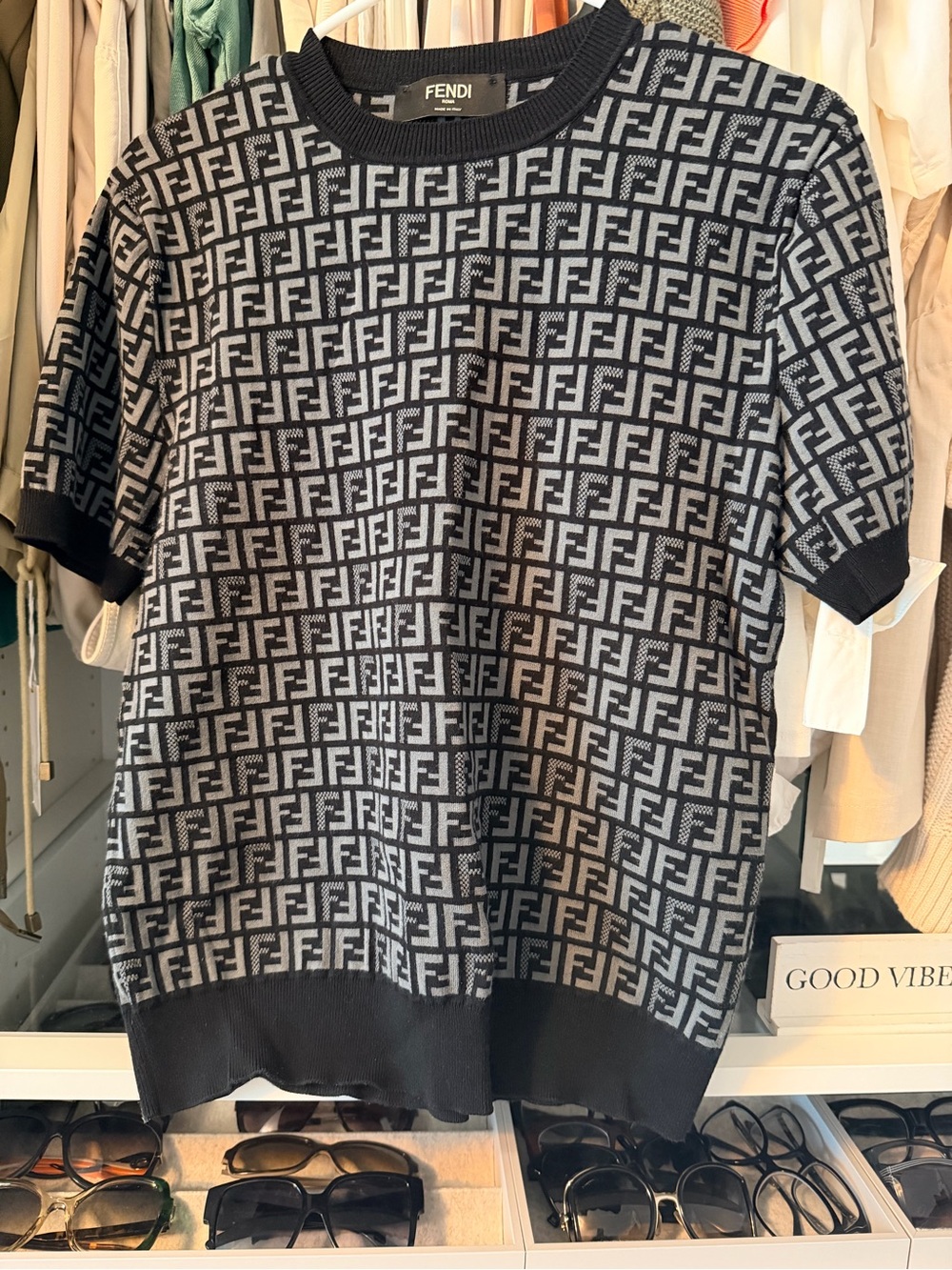 Fendi Black and Gray FF Logo Crewneck Sweater